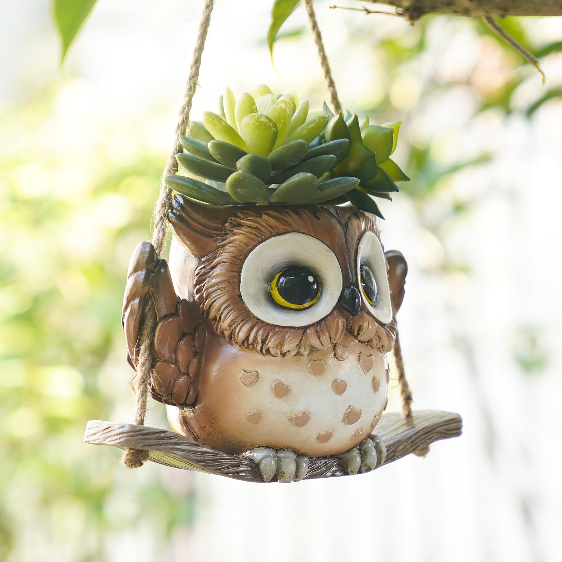 Saysmile Swing Owl planter designed for outdoor resilience and long-lasting color