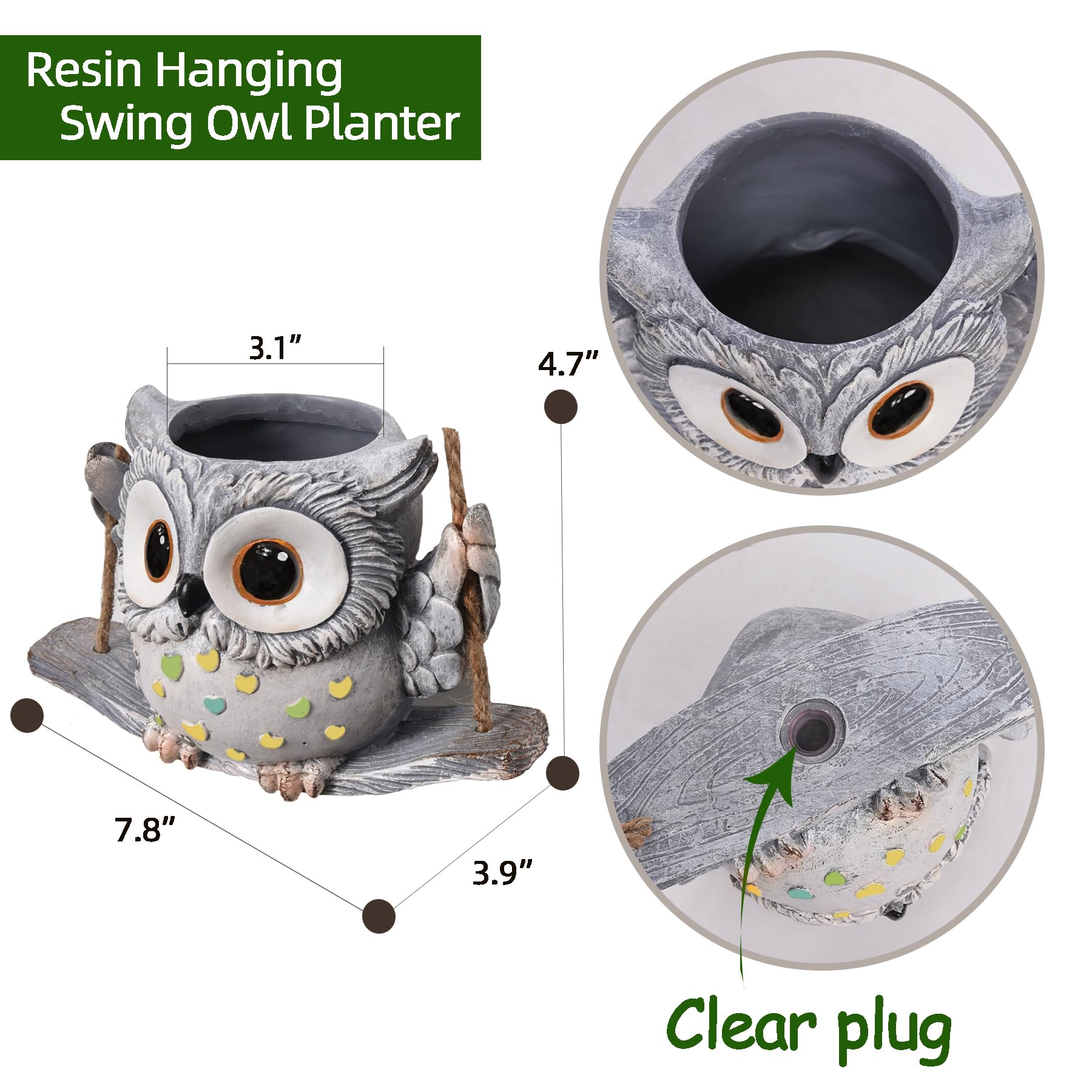 Saysmile Swing Owl planter holding a small succulent on a windowsill.