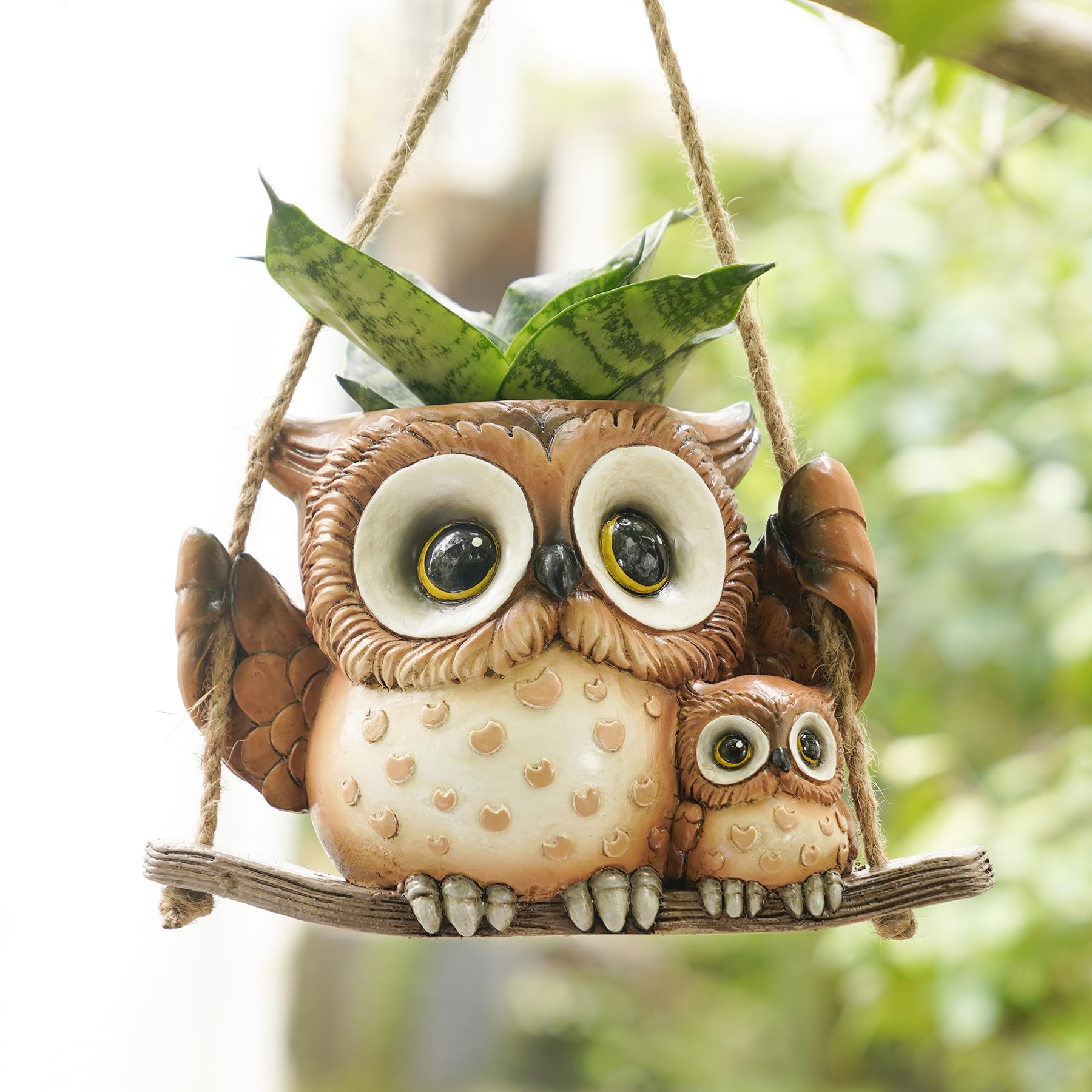 Saysmile Swing Owl Planter featuring a mother and baby owl design for cozy indoor greenery