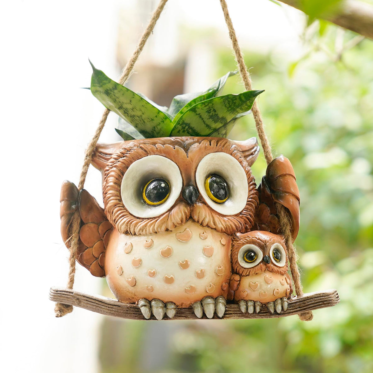 Saysmile Swing Owl Planter featuring a mother and baby owl design for cozy indoor greenery