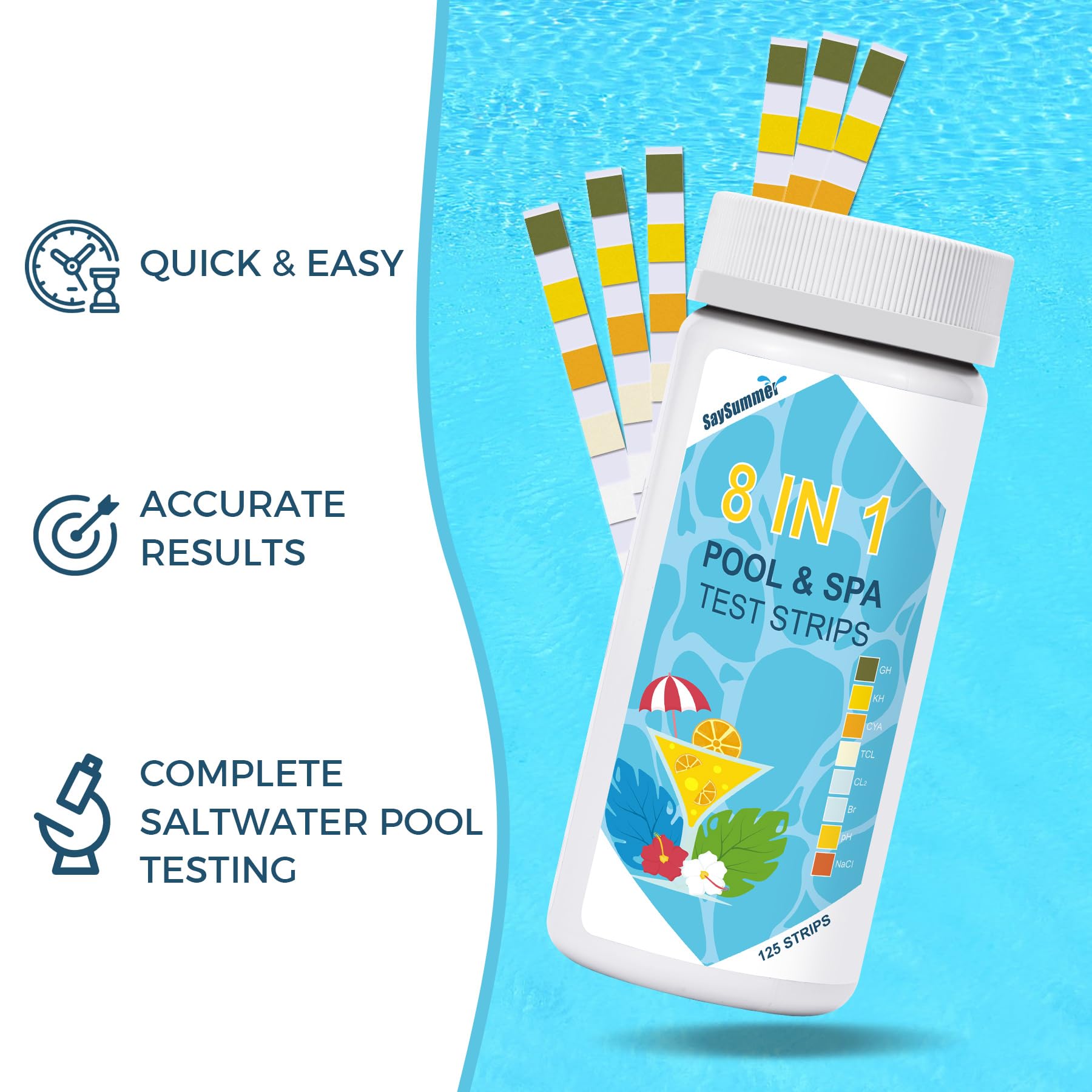 SaySummer bottle with 125 strips labeled for reliable testing