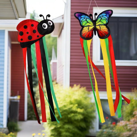 Saysurey colorful wind sock closeup shows durable polyester material