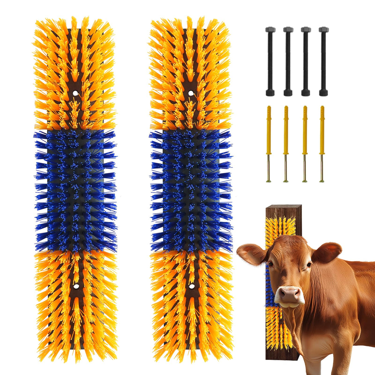 Sayutie livestock scratch brush 8-screws yellow pack for gentle grooming and dirt removal.