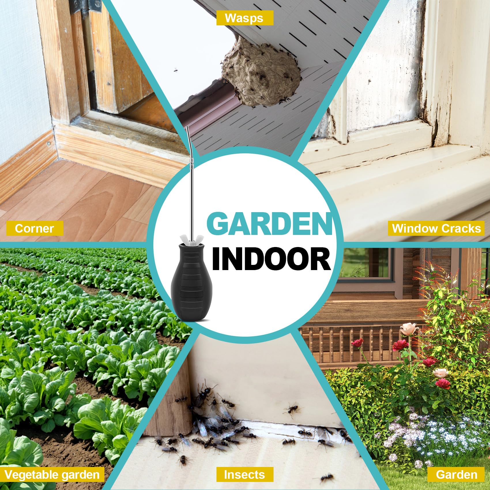 Sbestily powder sprayer suitable for plants, corners, and furniture crevices.