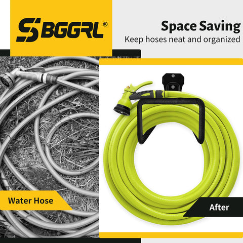 SBGGRL rust-proof hose holder keeps hoses outdoors with durable, weather-resistant protection.