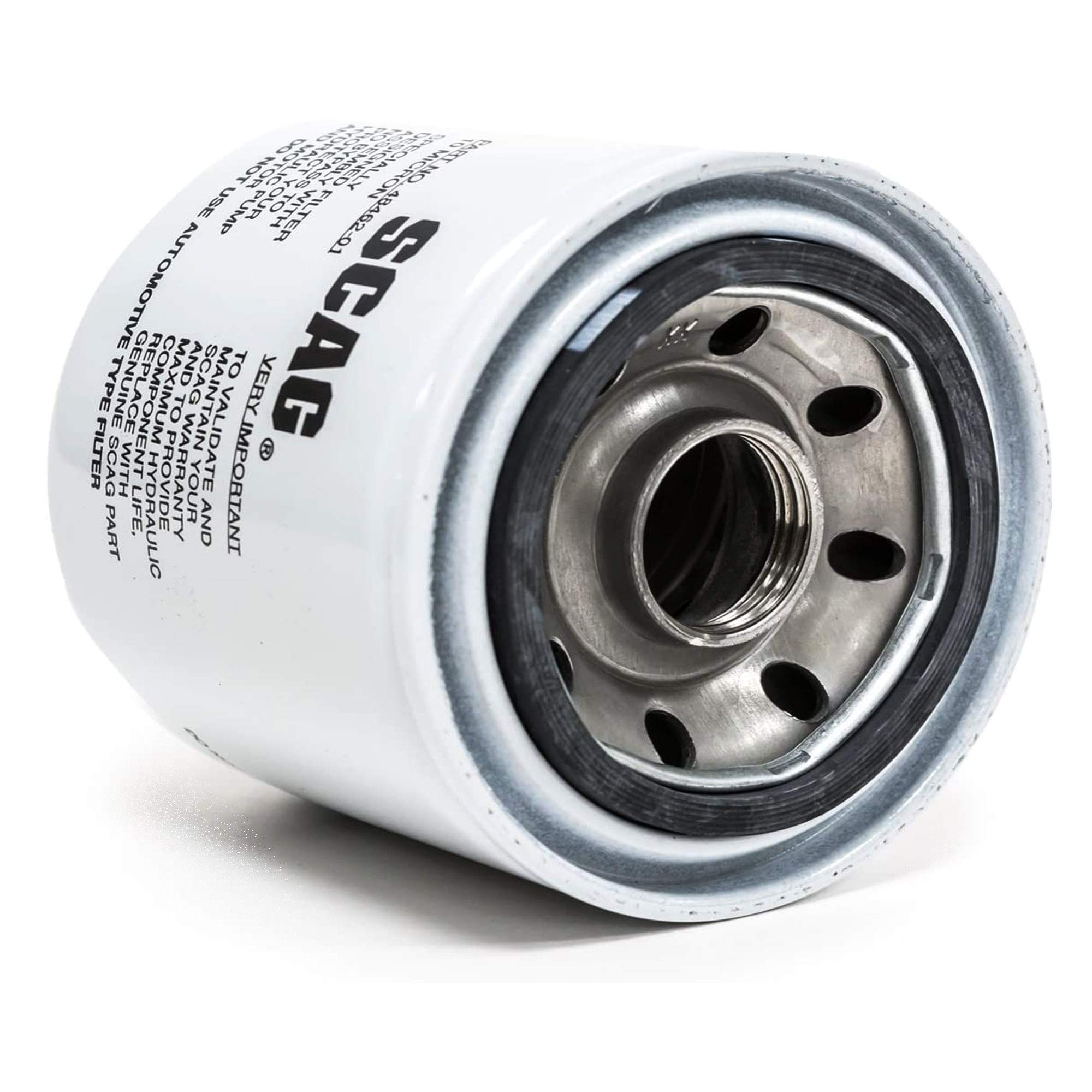 Close-up of Scag Element oil filter highlighting filtration surface for cleaner oil.