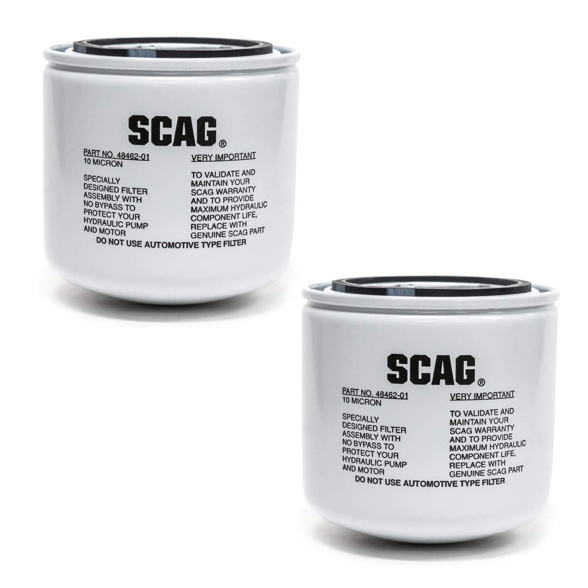 Scag Element oil filter 2-pack for quick mower maintenance and reliable filtration.