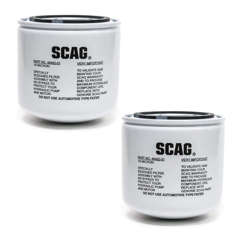 Scag Element oil filter 2-pack for quick mower maintenance and reliable filtration.
