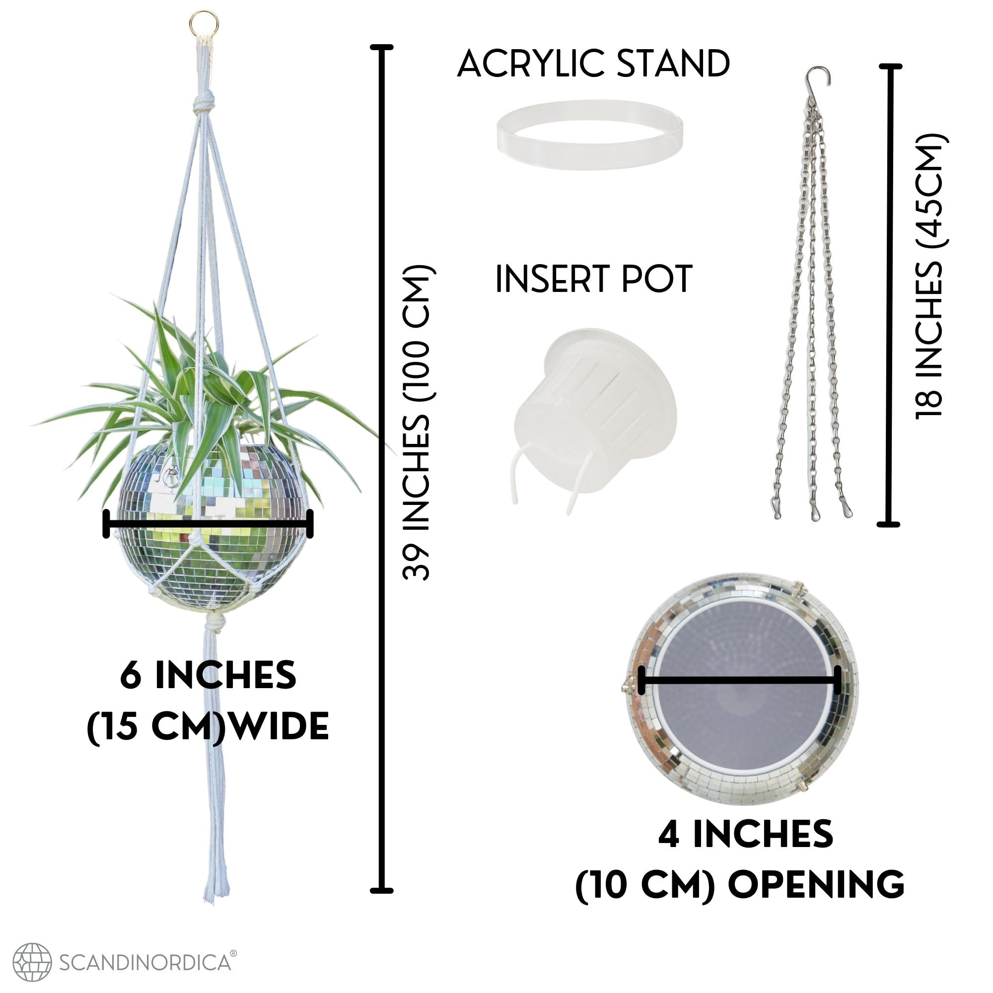 SCANDINORDICA Disco Ball Planter acrylic stand keeps plants within reach on any surface.