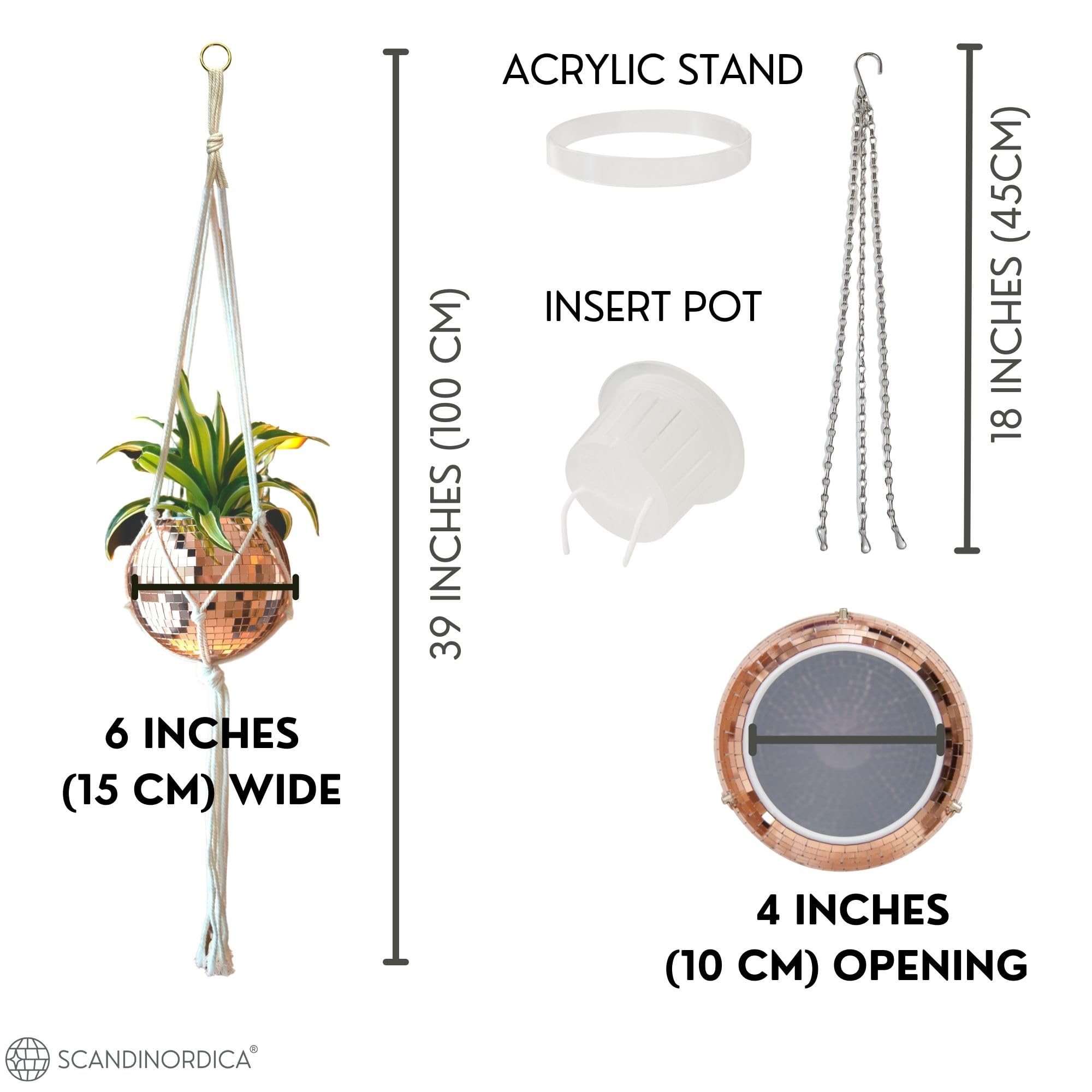 SCANDINORDICA Disco Ball Planter with acrylic-stand provides tabletop display convenience.