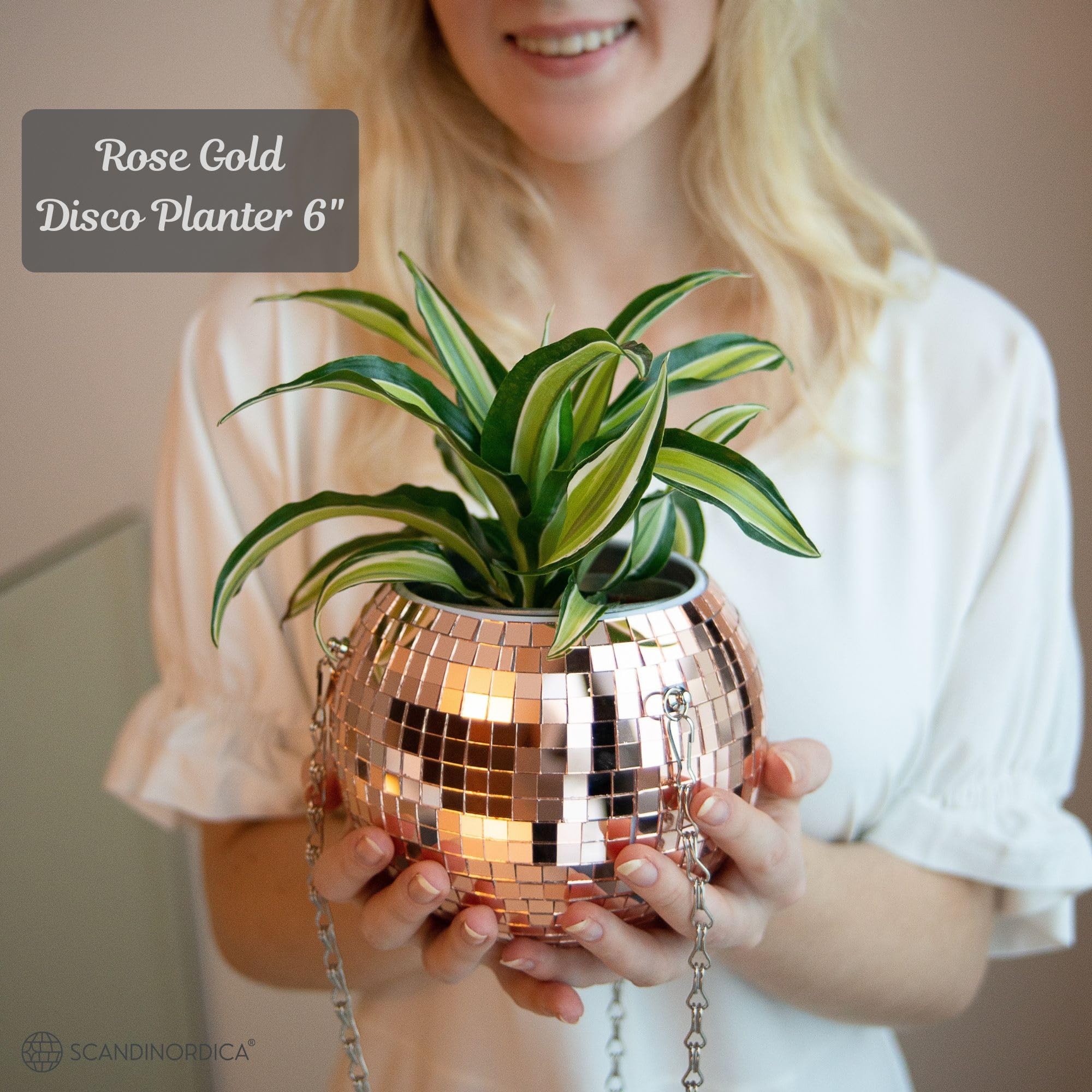 SCANDINORDICA Disco Ball Planter macrame-hanger highlights artisan style for plant art.