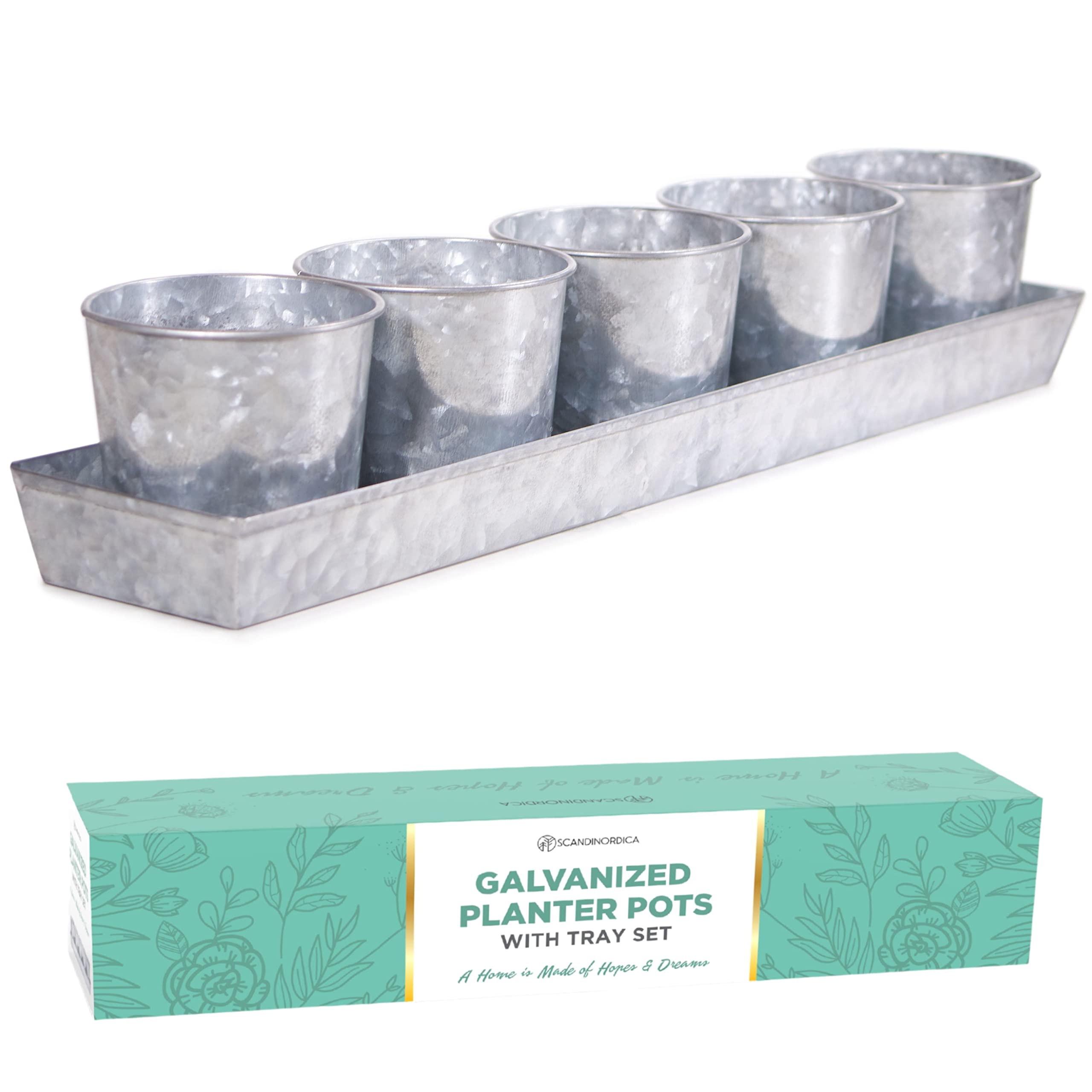 SCANDINORDICA galvanized herb planters grouped on kitchen windowsill for fresh herbs