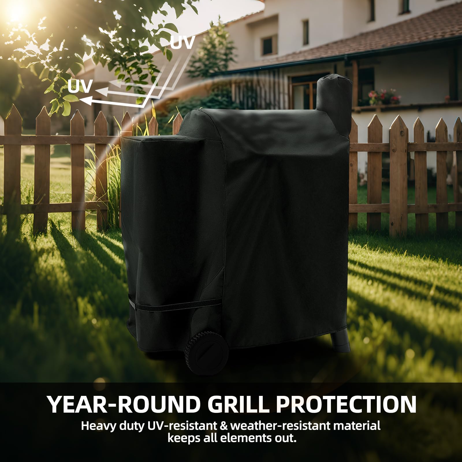SCAUSY pellet grill cover side straps and buckle keep it in place