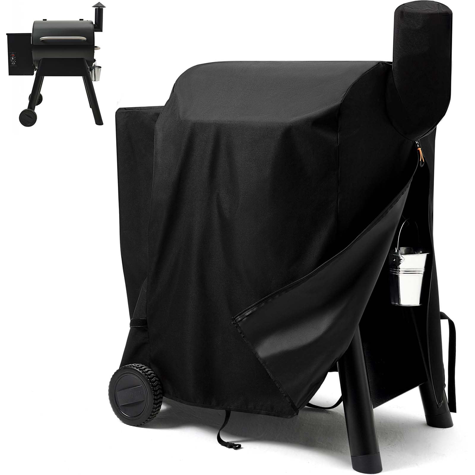 SCAUSY pellet grill cover on Traeger Pro 22 zipper for quick protection