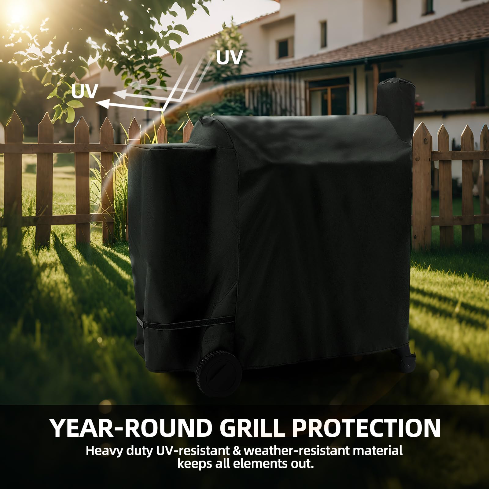 SCAUSY full-length grill cover secures the grill with bottom buckle