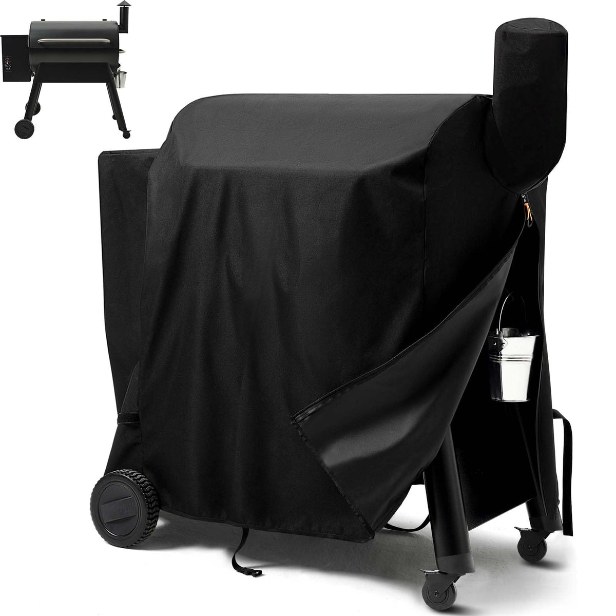 SCAUSY Traeger Pro 34 cover with waterproof zipper protects the grill from rain
