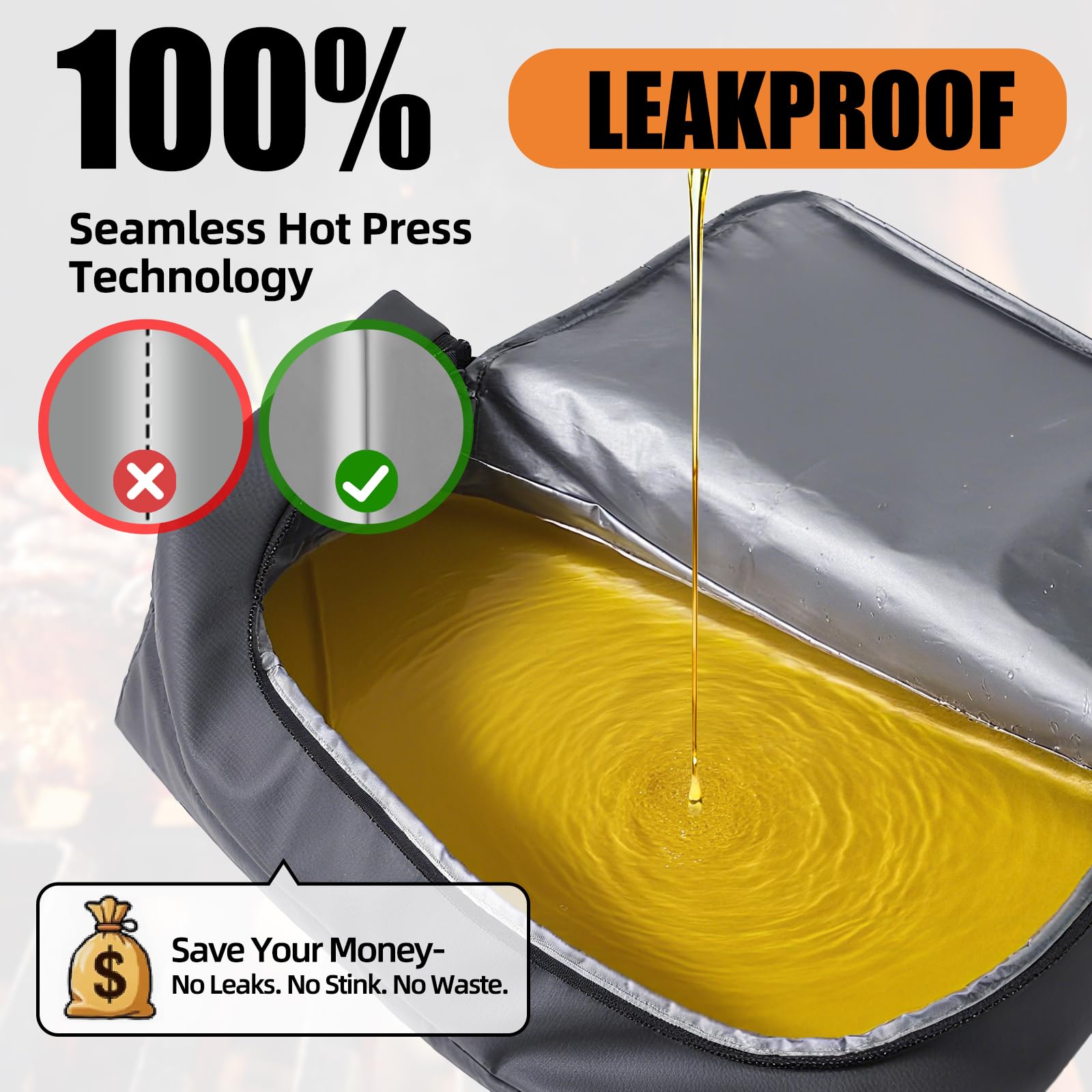 SCAUSY sealed zipper meat resting bag showing grease-free resting.