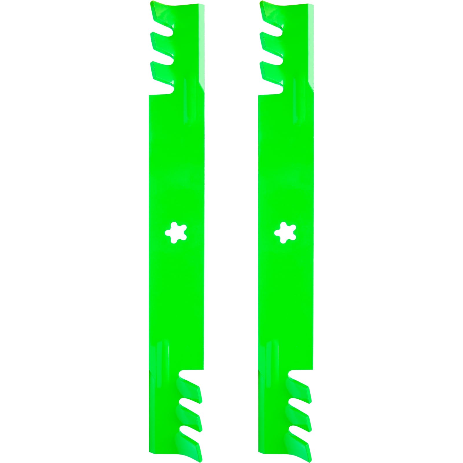 SCBHWJ 42-inch mulching blades in close-up, sharp edges for clean cuts.
