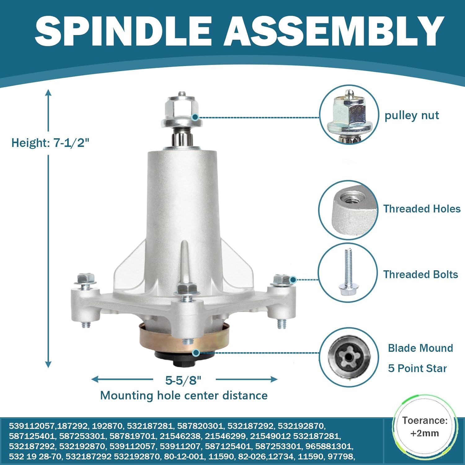 SCBHWJ spindle kit fits YTH-series mowers for quick, tool-free mounting
