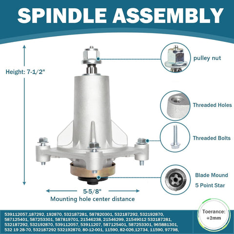 SCBHWJ spindle kit fits YTH-series mowers for quick, tool-free mounting