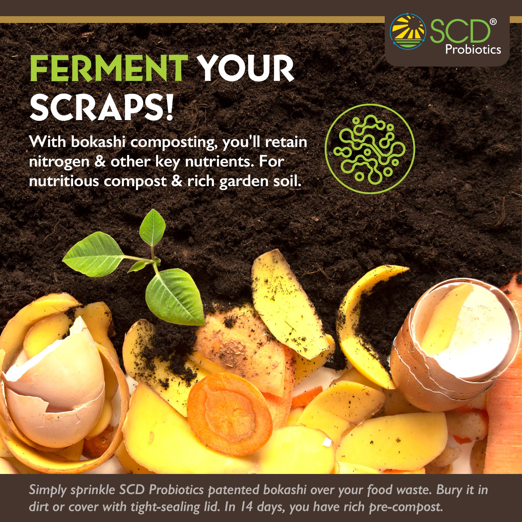 SCD Probiotics bokashi pour demonstrates odor control and nutrient boost.