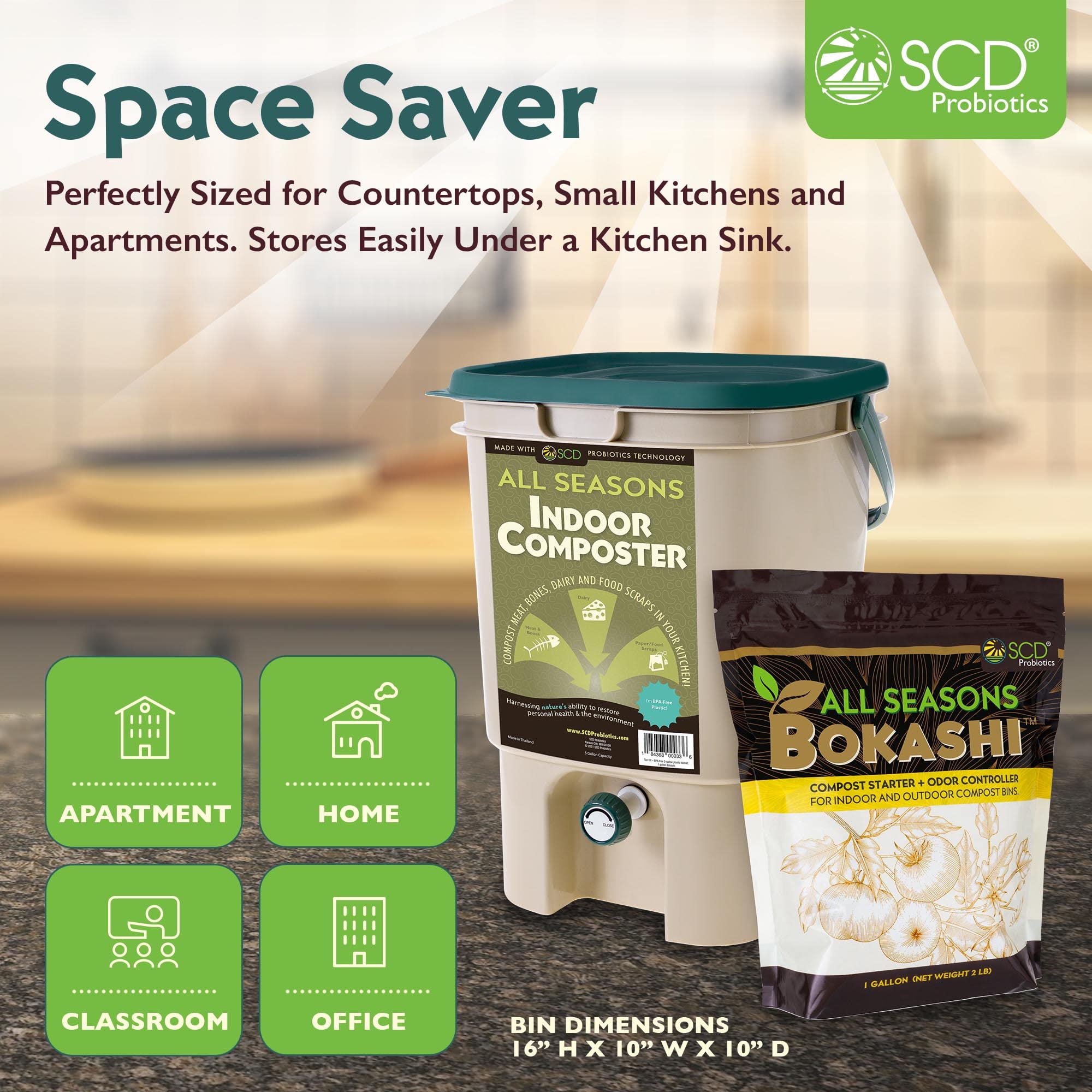 Inside look at the countertop compost bin by the sink for daily use