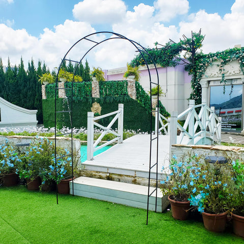 SCENDOR backyard garden arch serves as a stylish focal point