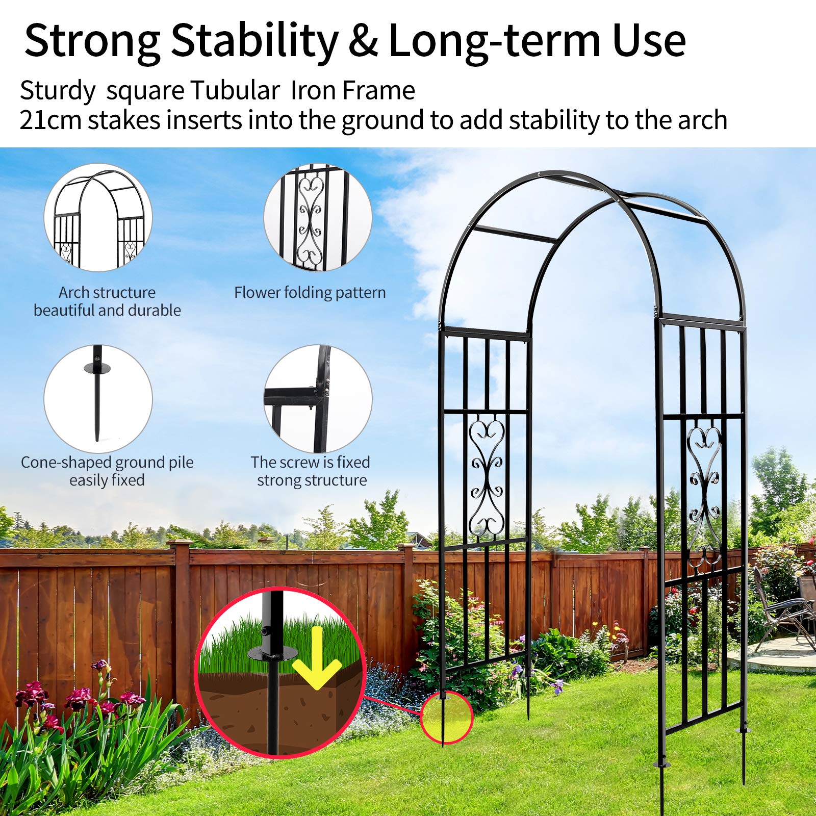 SCENDOR Garden arch includes ground spikes for enhanced stability