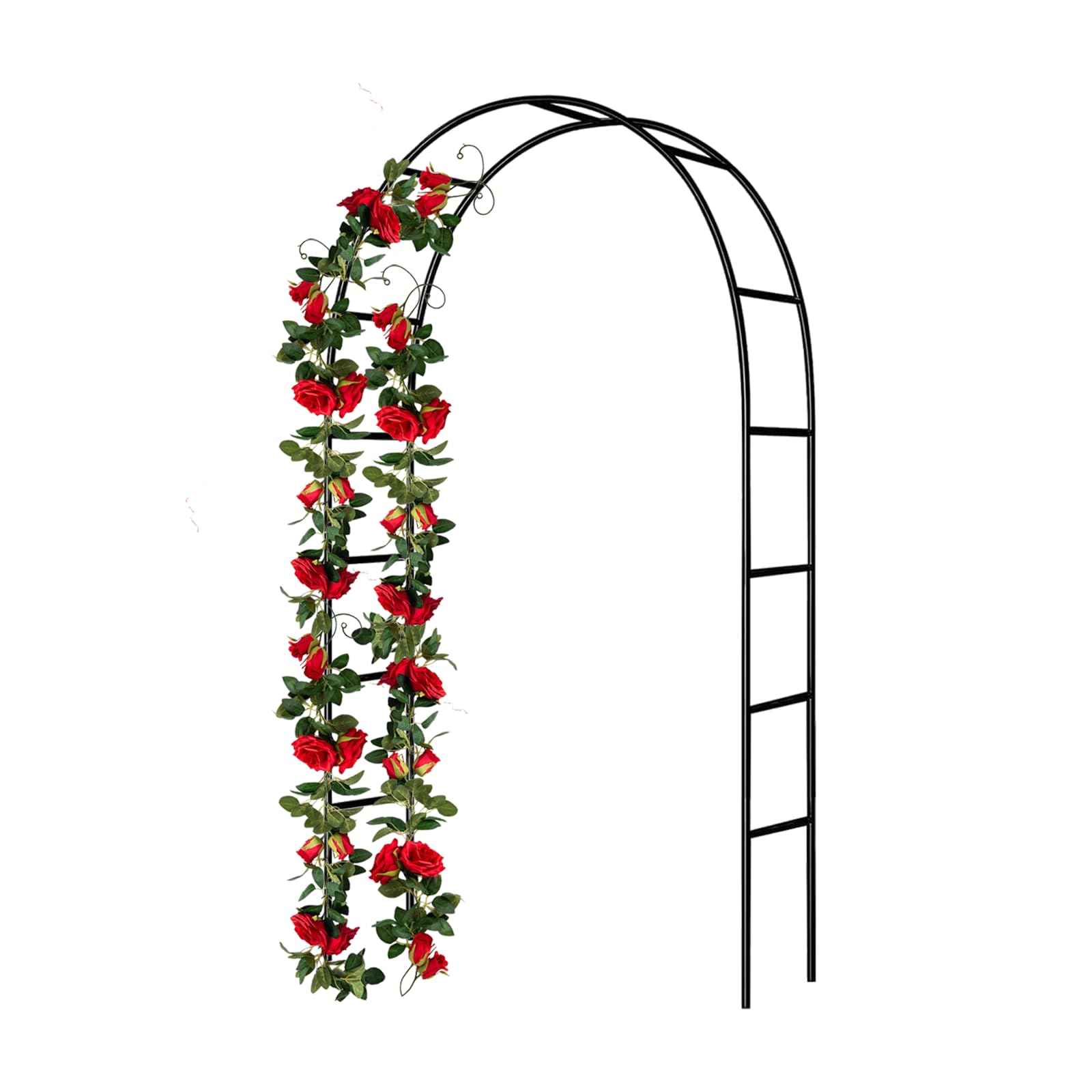 SCENDOR iron pergola arbor front view showing outdoor garden arch setup