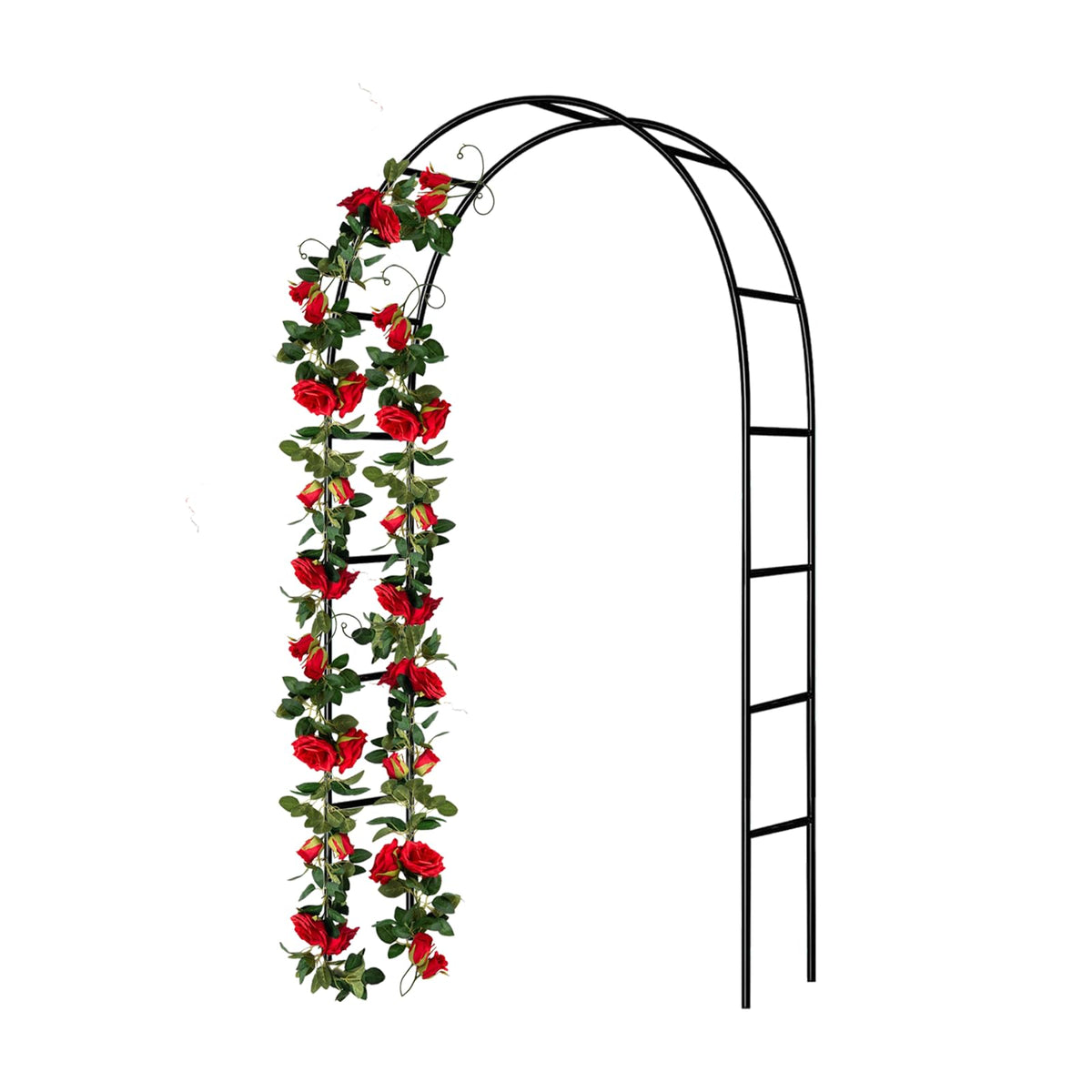 SCENDOR iron pergola arbor front view showing outdoor garden arch setup