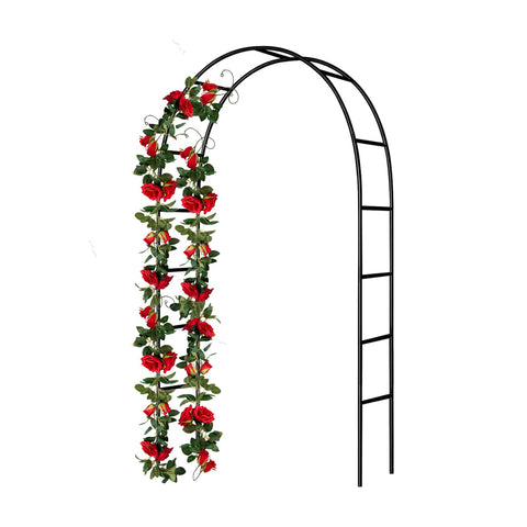SCENDOR iron pergola arbor front view showing outdoor garden arch setup