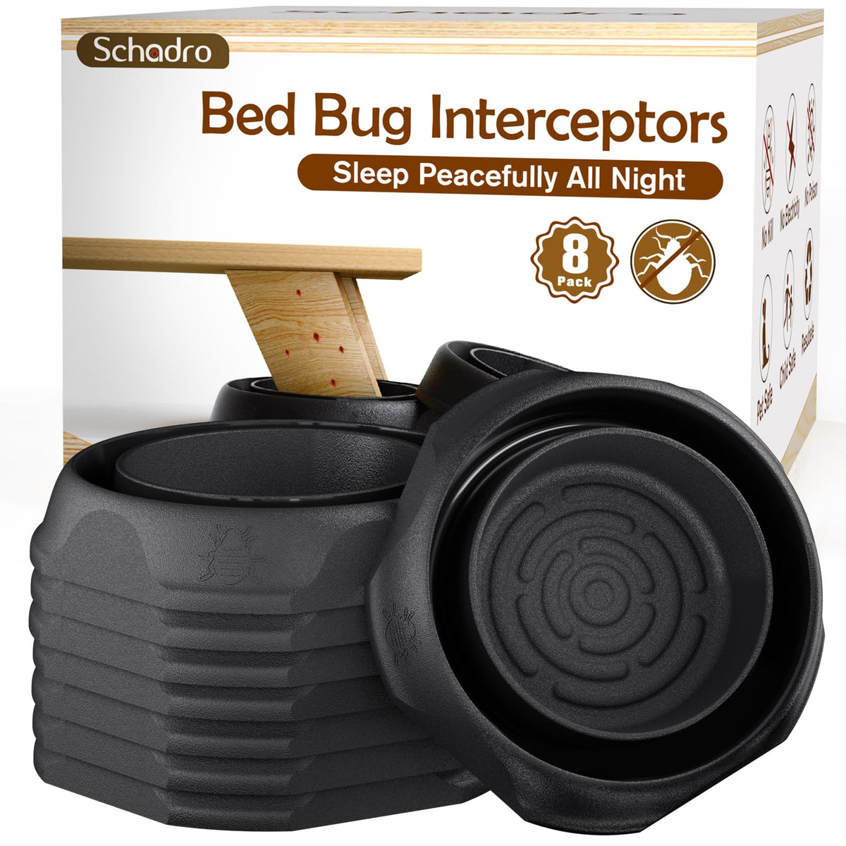 Schadro bed bug interceptors under bed legs trap pests for safer sleep