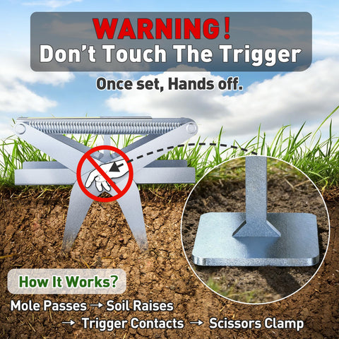 Schadro mole traps use eco-friendly, non-toxic materials safe for gardens.
