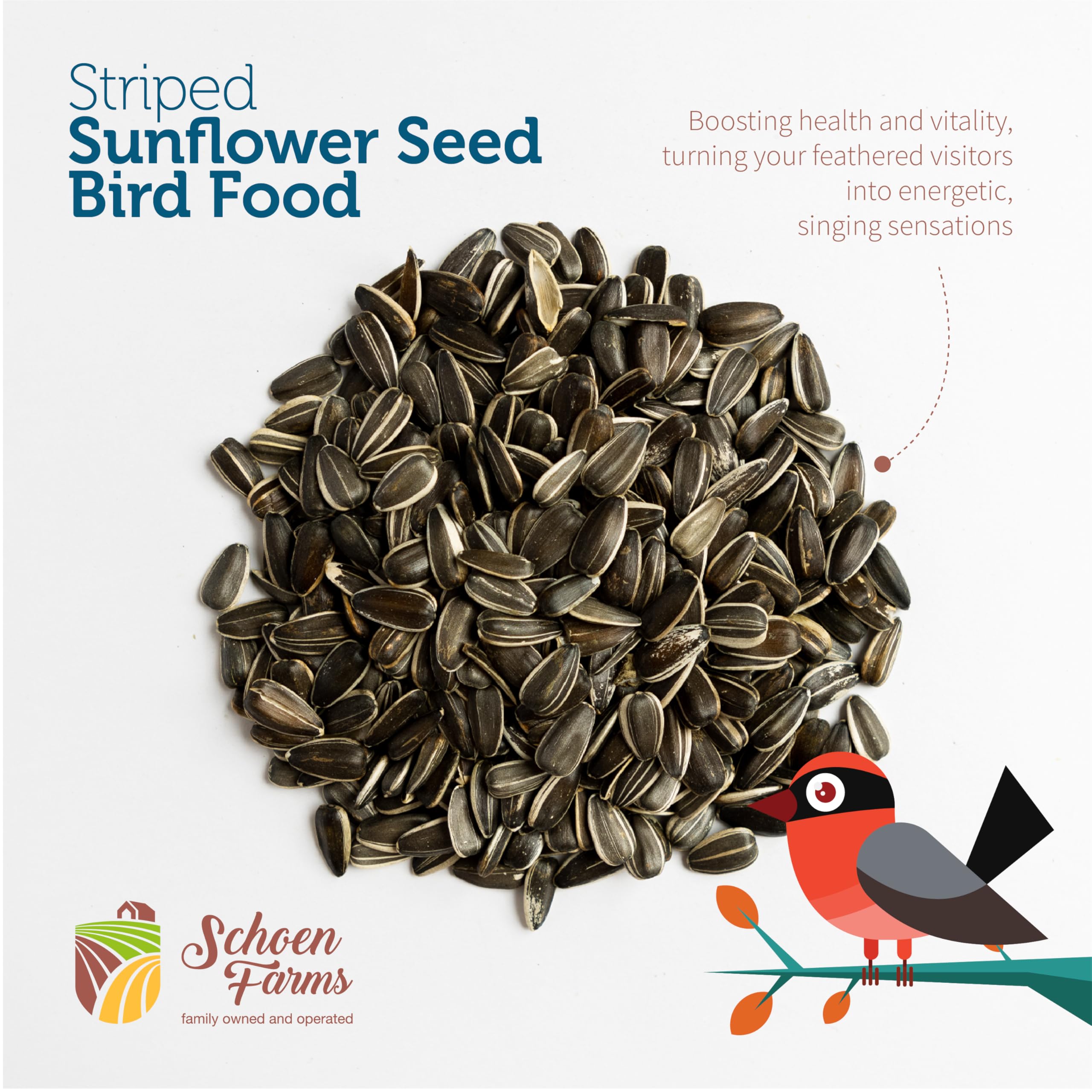 Schoen Farms 6lb bag shown for easy pour and storage by the feeder