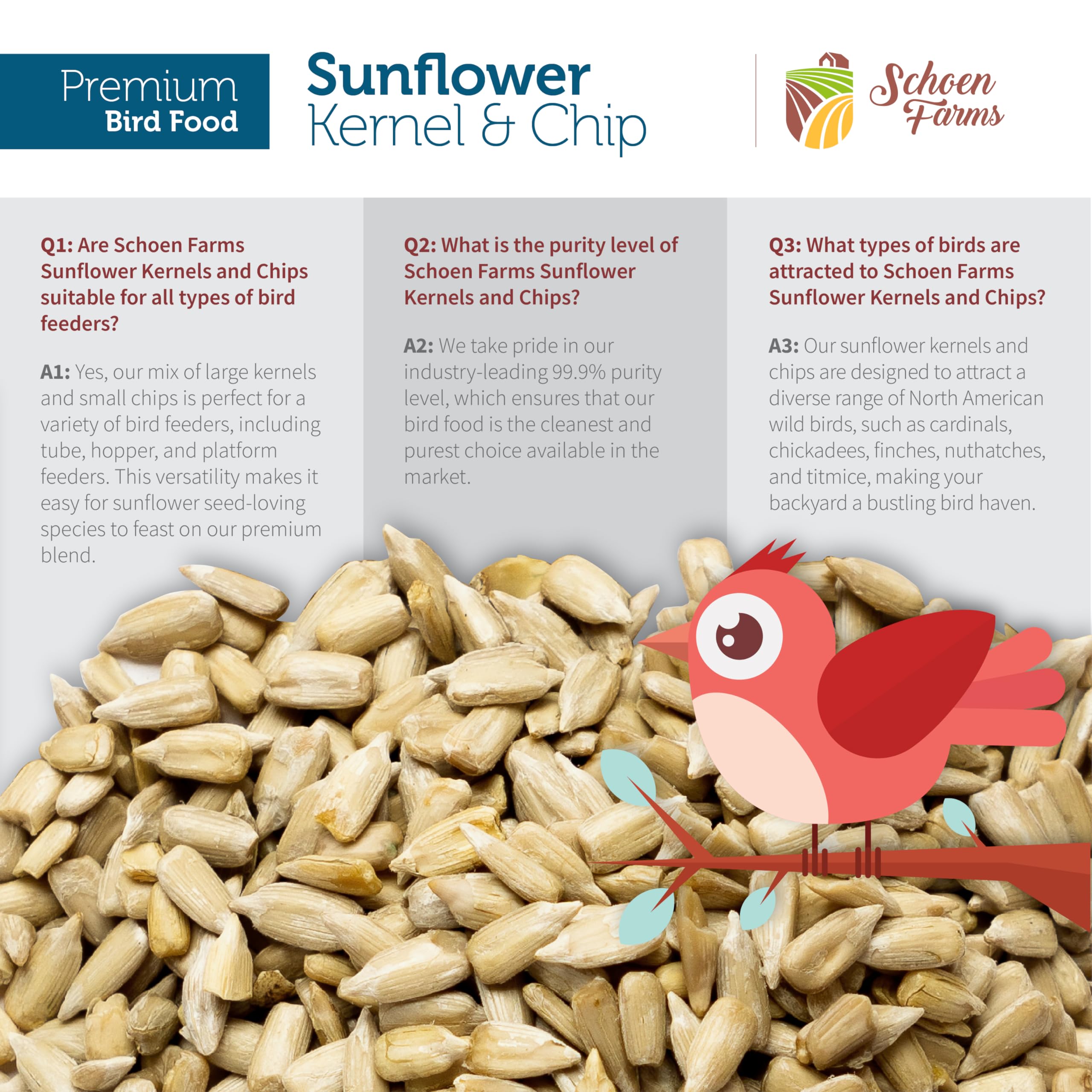 Schoen Farms Canadian-grown seed displayed as pure, natural nourishment for wildlife.