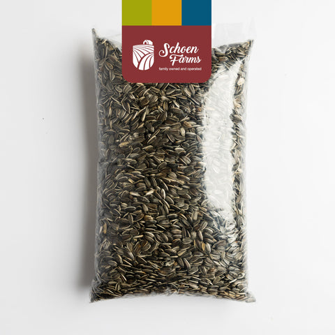 Schoen Farms hulled seeds no-shells for a clean, mess-free feeding area