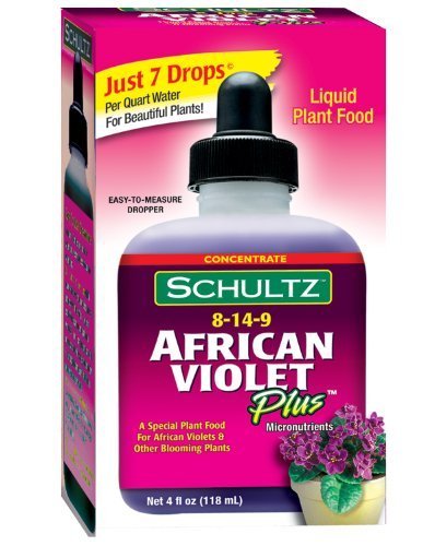 Schultz African Violet Plus plant food bottle pour for blooming violet plants