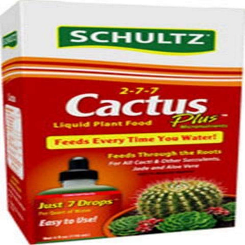 Schultz Cactus Plus liquid plant food bottle, 4 oz, supports vibrant cactus growth and healthy foliage.