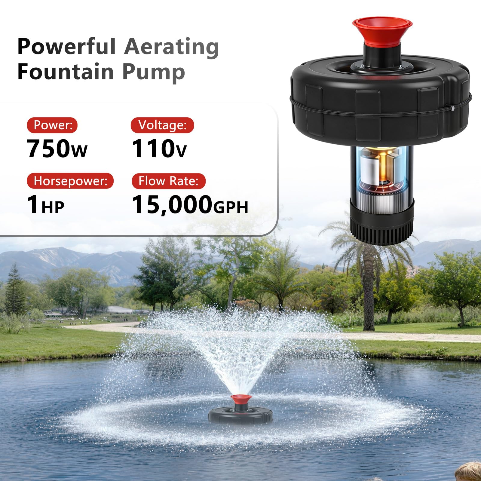 Schupethauer pond fountain ready-to-use setup with unboxed unit and cords