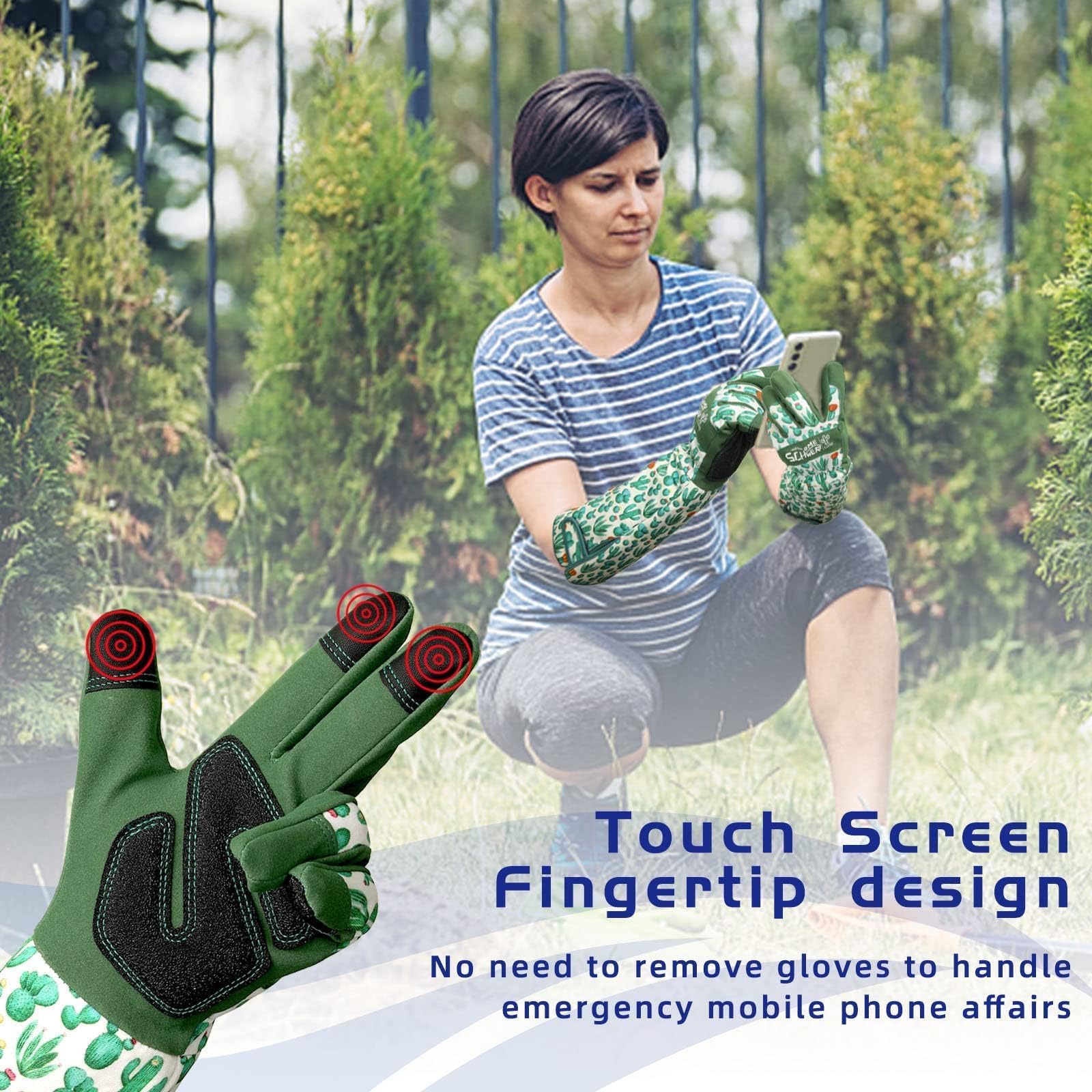 Schwer touchscreen-compatible gloves for device use in the garden.