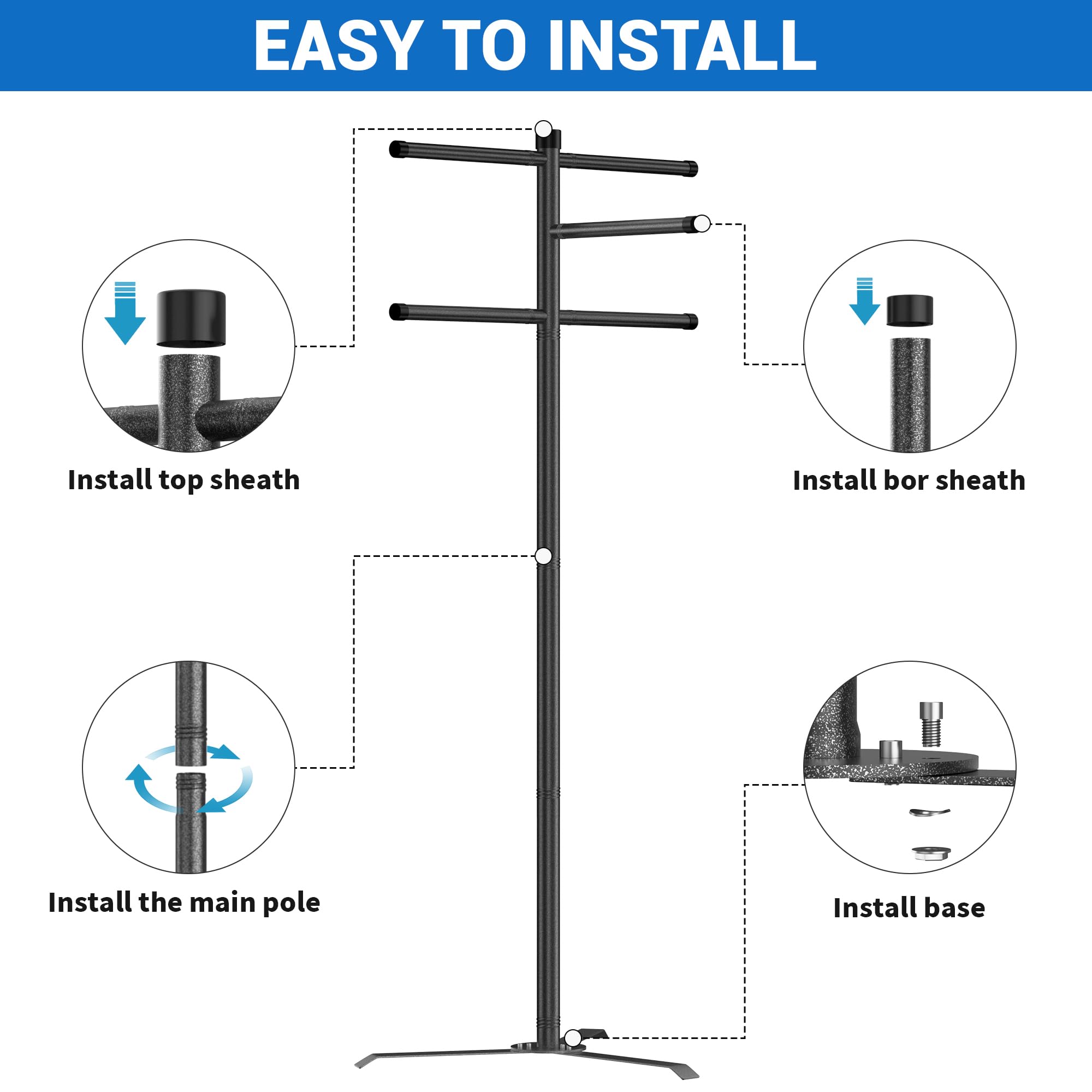 Scisum outdoor towel rack stands tall for towels, robes, and wetsuits for hot tubs.