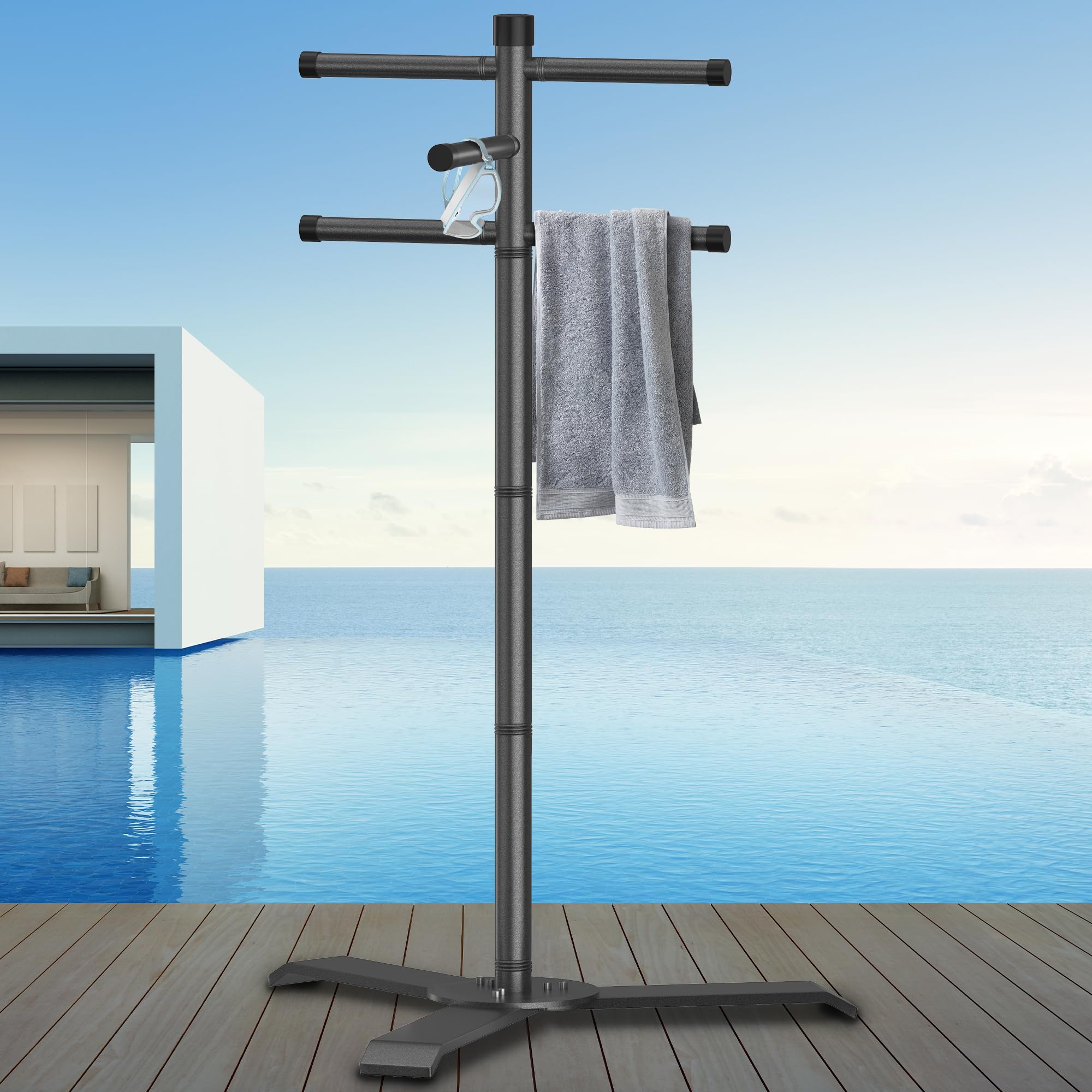 Scisum pool towel rack 61in with a sturdy alloy pole provides stable outdoor drying for towels.