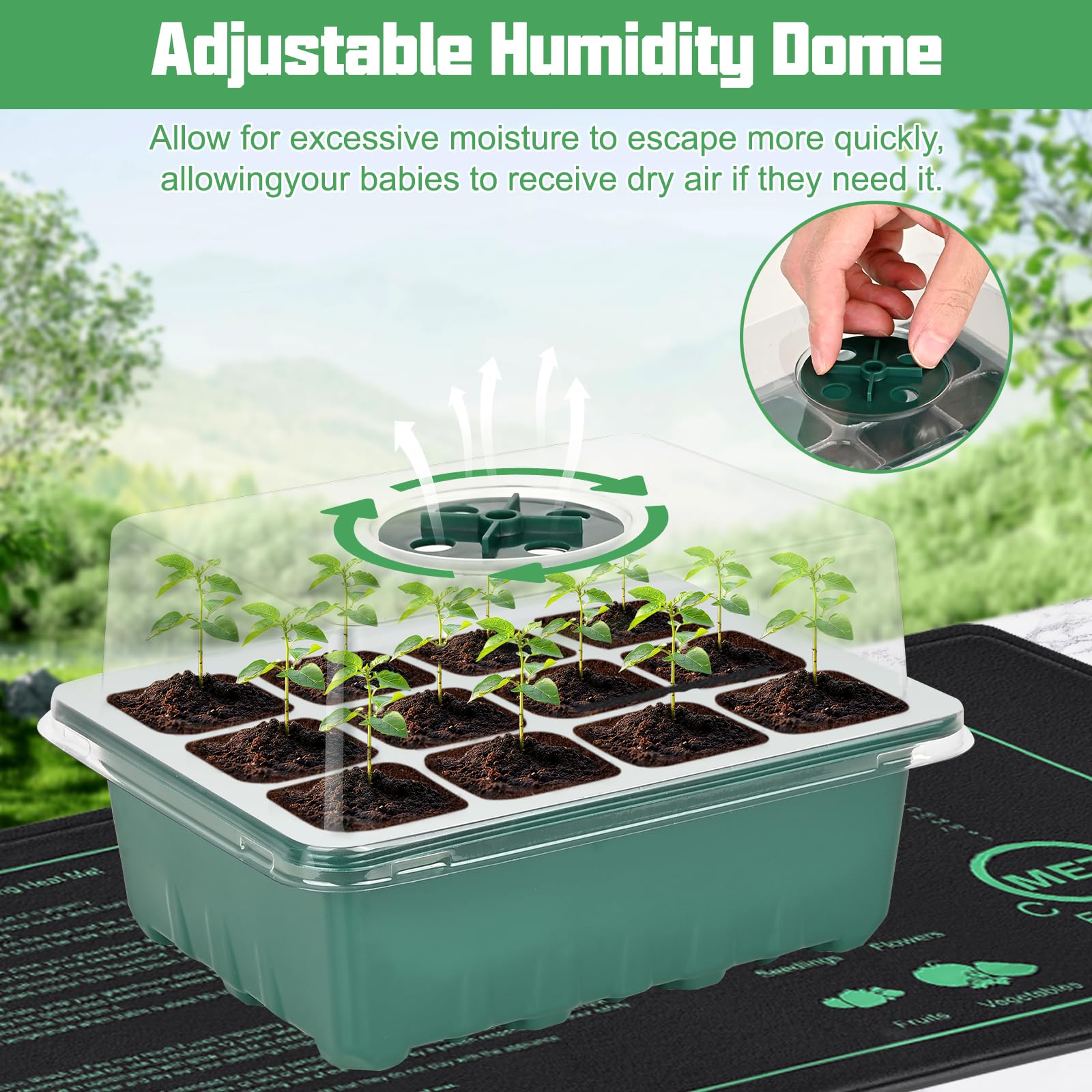Sckee adjustable humidity dome preserves moisture for healthy seedlings.