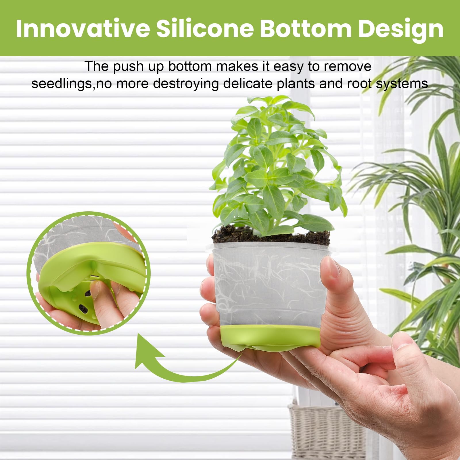 Sckee silicone bottom design enables gentle transplant without root damage.