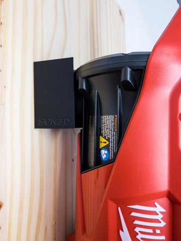 SCN3D red finish wall mount for Milwaukee M18 Fuel adds bold color.