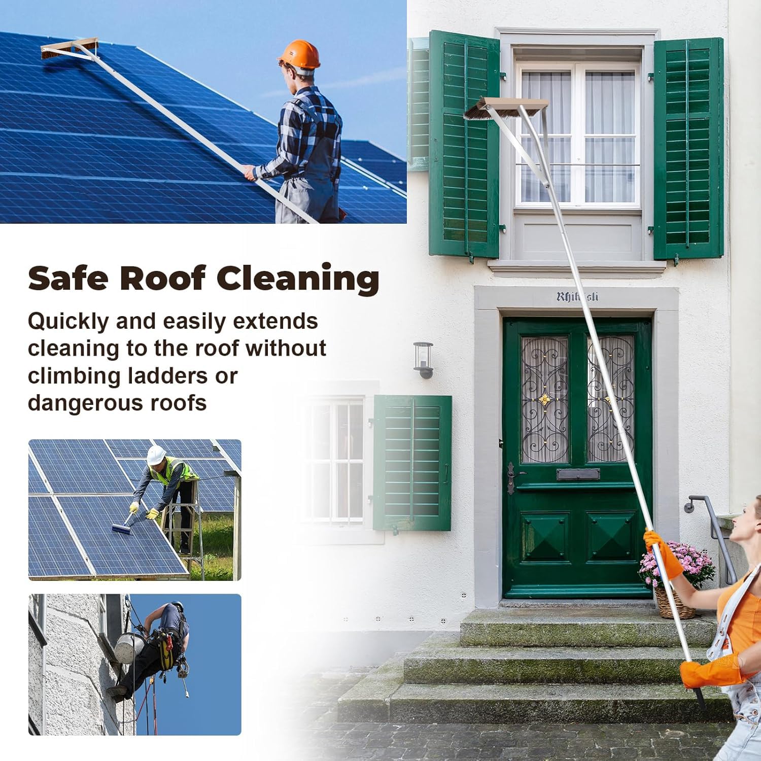 SCNKKL Adjustable Roof Brush 5-21ft reaches hard-to-access areas.