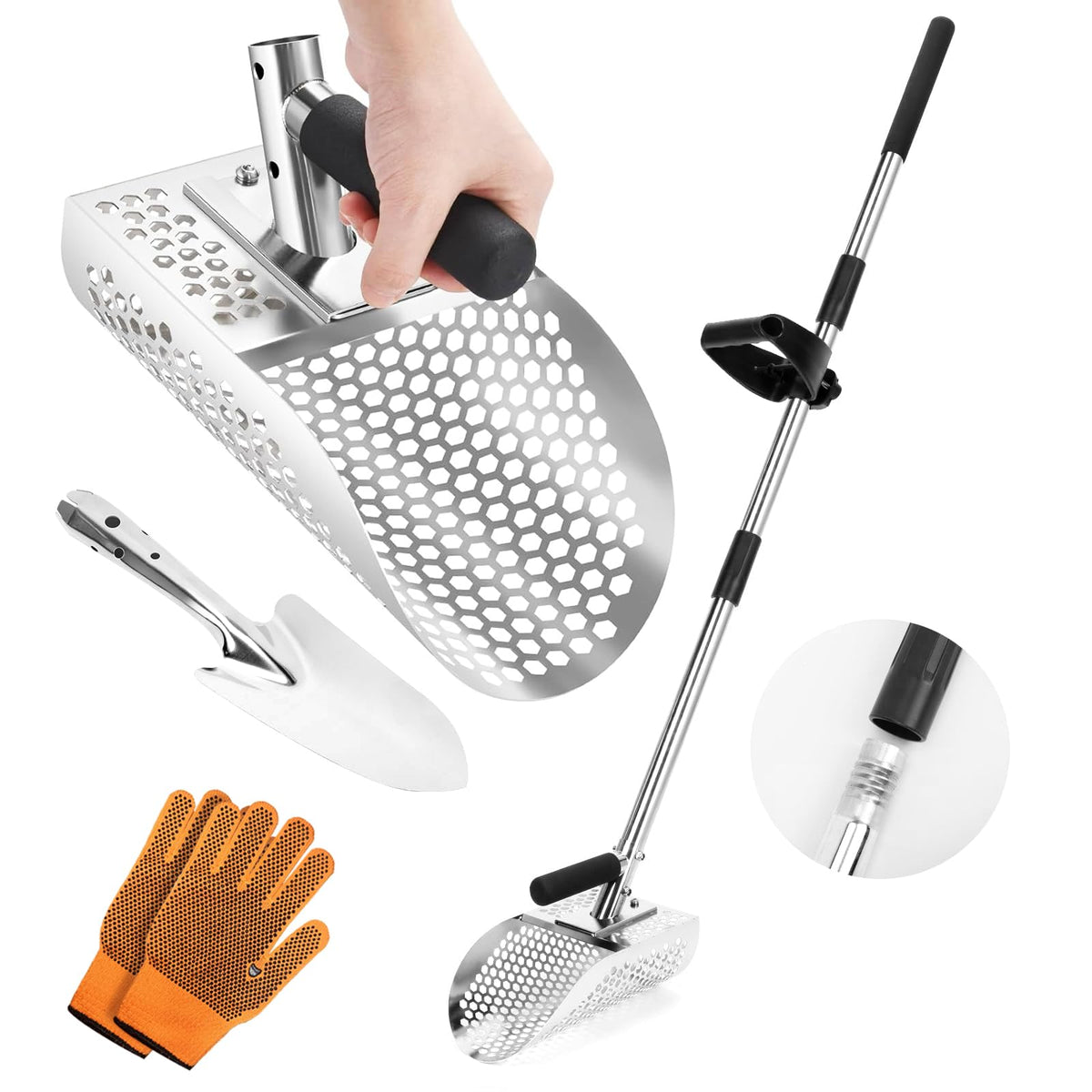 SCNKKL long handle sand scoop with extended height for beach metal detecting