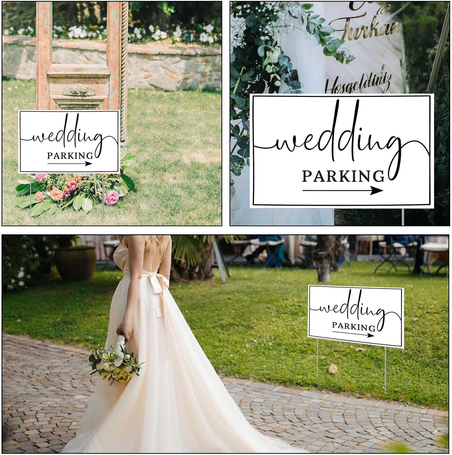 SCNWQ wedding signs sturdy metal stakes ensure stable display on grass