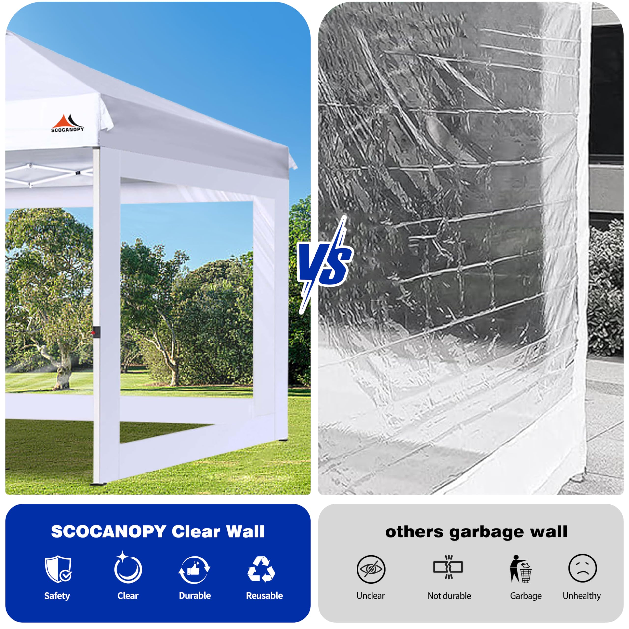 SCOCANOPY clear window sidewall lets customers peek inside while staying shaded