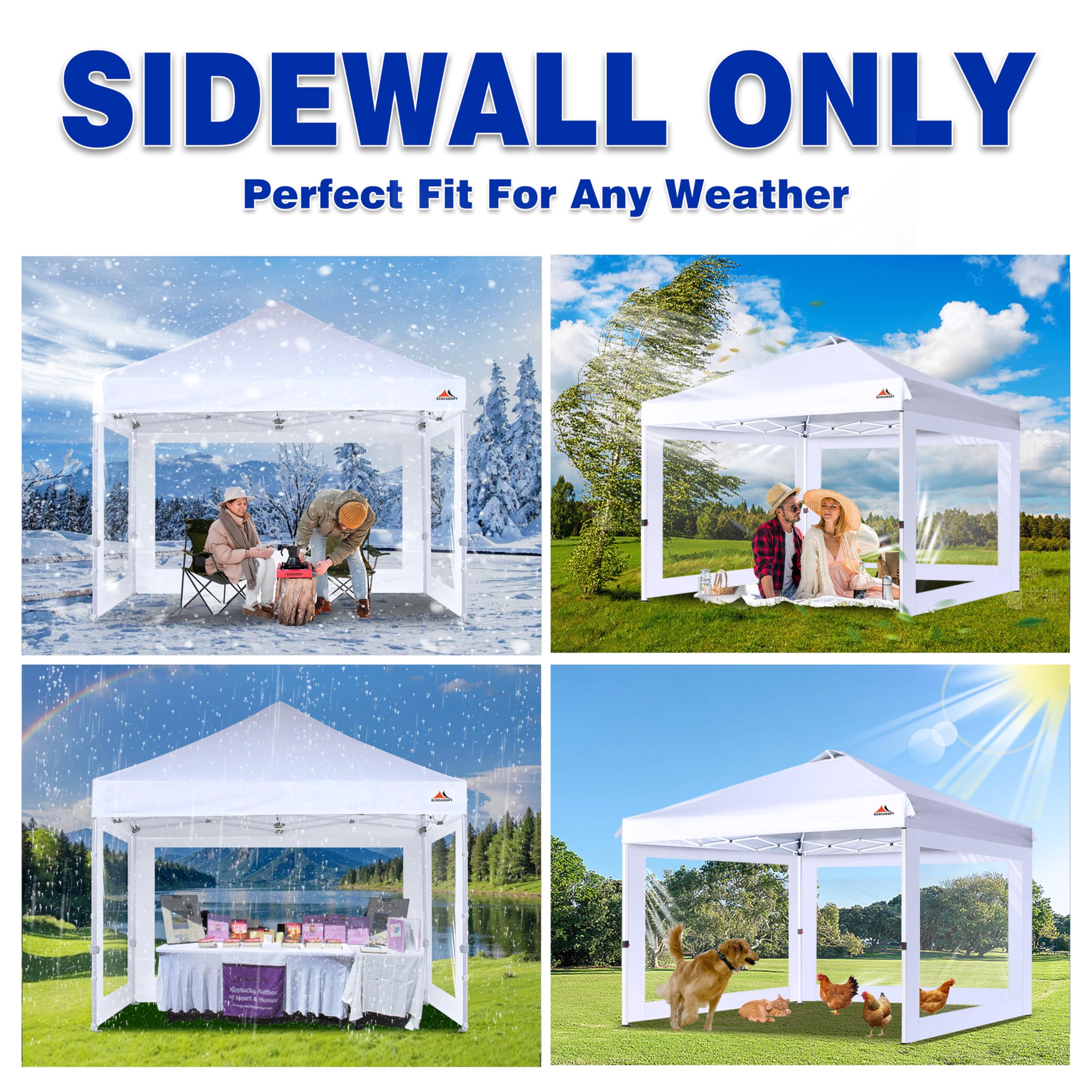 SCOCANOPY clear window sidewall triple-panel set ships together for easy setup